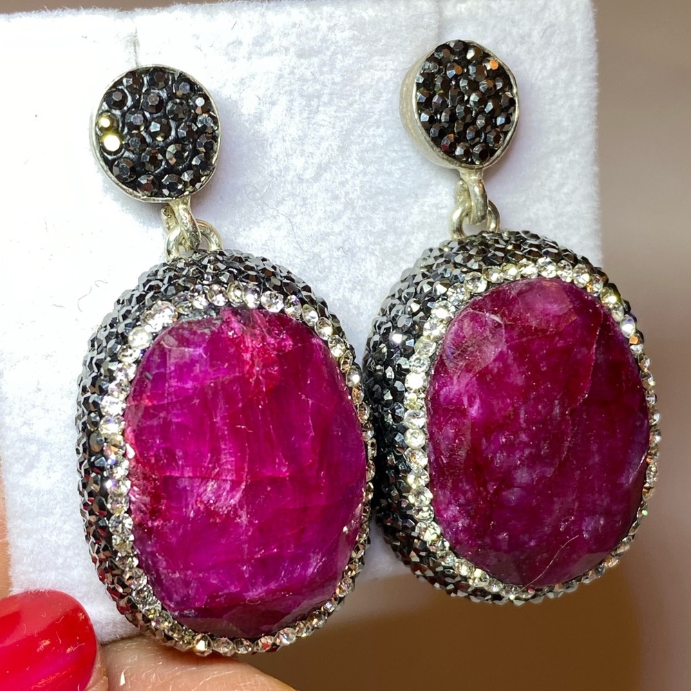 Natural Ruby Silver Victorian Dangle Earrings - image 4